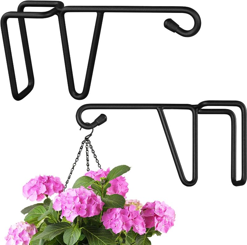 Photo 1 of 2 Pack Vinyl Fence Hooks, Patio Hangers Decorative Black Powder Coated Steel Fence Hangers Suitable for Hanging Flower Baskets - Wind Chimes - Planters - Bird Feeders -Lights (2 Pack-Black)