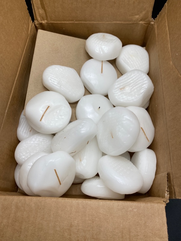 Photo 2 of 24 Pack Floating Candles 2” 6 Hour White Unscented Dripless Wax Discs, Floating Candles for centerpieces, Cylinder Vases, Wedding, Party, Pool, Holiday