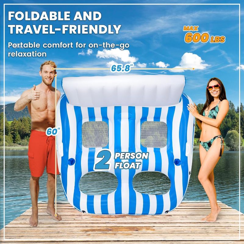 Photo 1 of Inflatable Pool Lounger Float for Adults, Large Pool Floats Chair Lounge with Handles and Cup Phone Holder, Water Float Tanning Pool Party Toys for Outdoor, Beach, Swimming Pool, Lake, River