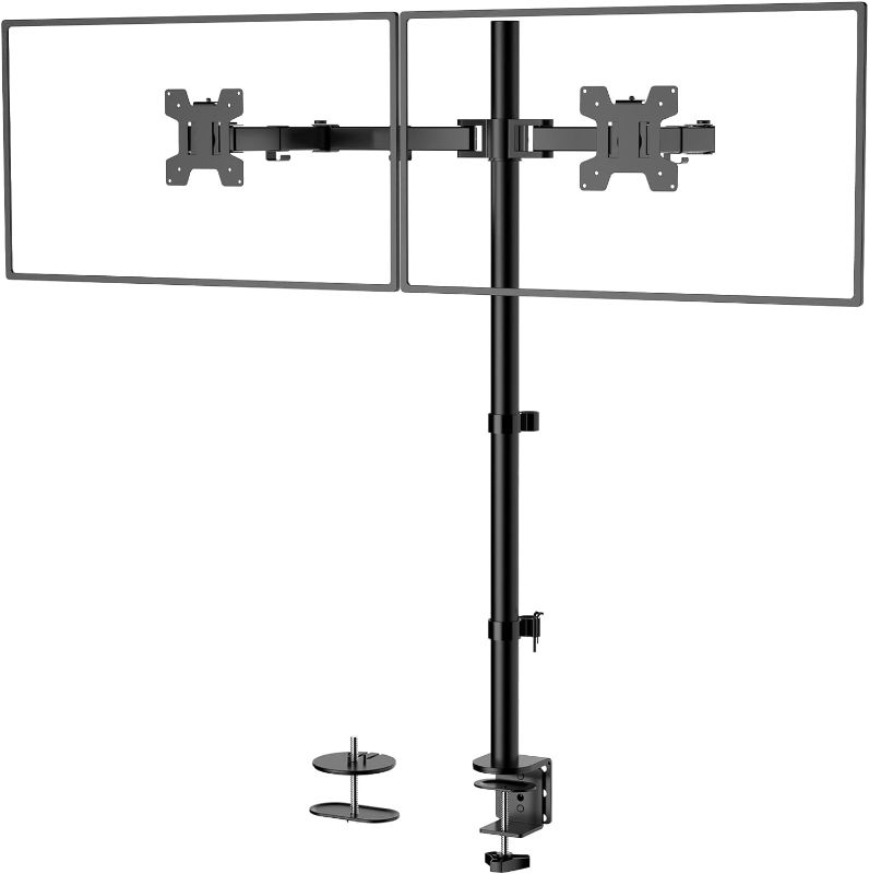 Photo 1 of Extra Tall Dual LCD Monitor Fully Adjustable Desk Mount Fits 2 Screens up to 27 inch, 22 lbs. Weight Capacity per Arm (M002XL), Black