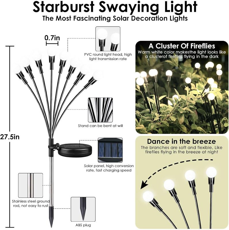 Photo 1 of 2024 Solar Garden Lights, 8 Pack Solar Firefly Lights, Solar Sway Lights Outdoor Waterproof, Solar Twinkle Swaying Fairy Light for Yard Patio Pathway Garden Decoration (Cool White)