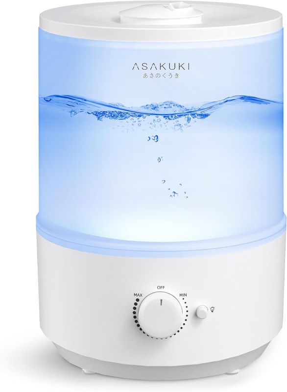 Photo 1 of ASAKUKI Humidifiers for Bedroom Home, 3L Top Fill Cool Mist Humidifiers for Baby Nursery & Plants, 3-IN-1 Quiet Air Humidifier, Oil Diffuser & Night Light for Large Room, Auto Shut-off, BPA-Free, 30H