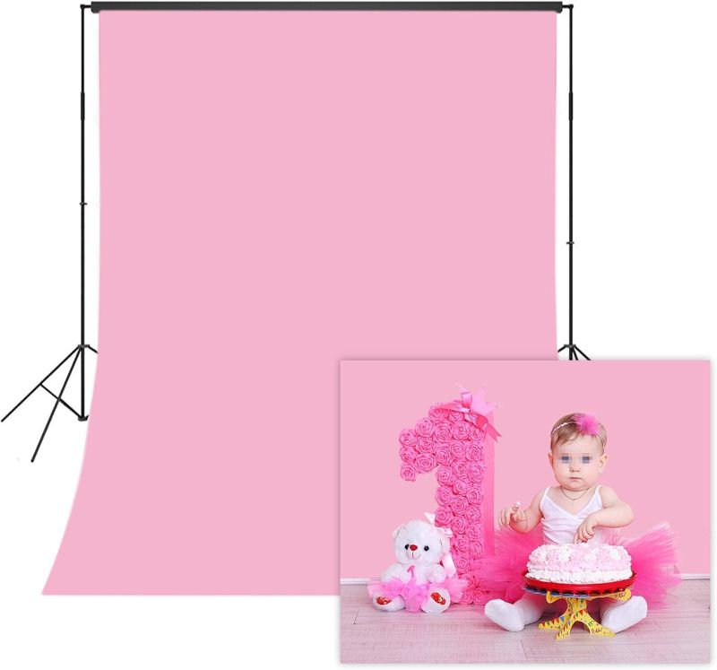 Photo 1 of 5x7ft Pink Backdrop,Pink Backdrops for Photography,Baby Pink Solid Color Seamless Vinyl Custom Background for Girl Birthday Party Decor Banner Newborn Shower Artistic Portrait Studio Shoot Props