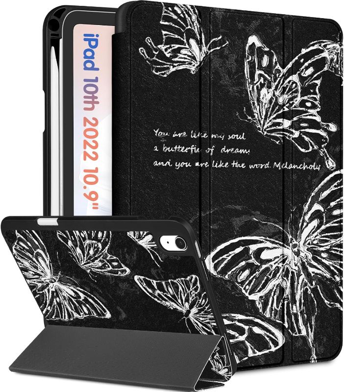 Photo 1 of for Apple iPad 10th Generation Case 10.9 Inch Cute Women Girls Folio Cover Girly Aesthetic Butterfly Unique Design Pencil Holder Auto Sleep/Wake Cases for iPad 10 Gen 2022 A2696 A2757