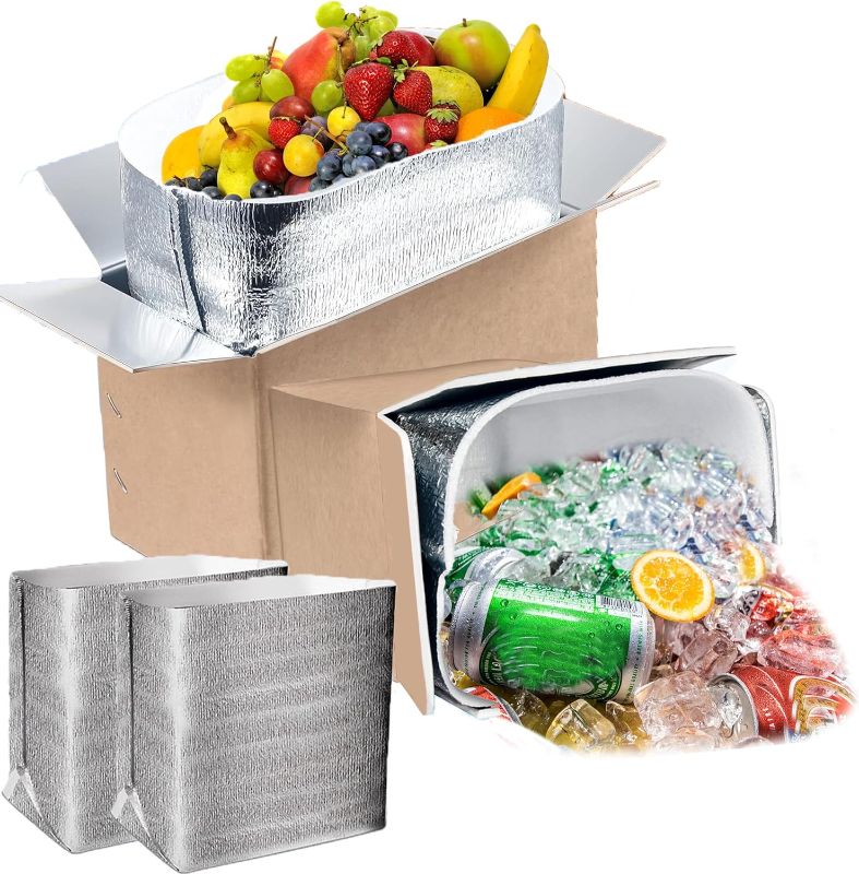 Photo 1 of 2 PacksThermo Chill Double Insulated Shipping Box, with Aluminum Foil Liner - Keep Fresh-Cold Shipping Box for Frozen Food - Insulated Cooler Box for Packing, Moving, Mailing (9.5"X 6.8"X 6")