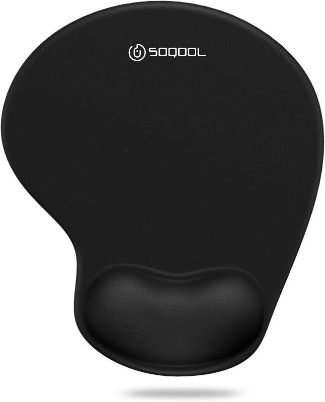 Photo 1 of Soqool Mouse Pad, Ergonomic Mouse Pad with Comfortable Gel Wrist Rest Support and Non-Slip PU Base for Easy Typing Pain Relief, Durable and Washable, Classic Black