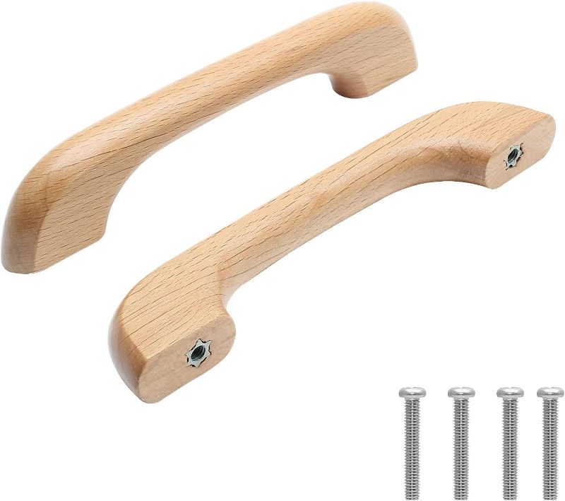 Photo 1 of 10 Pcs Natural Wood Cabinet Pulls Handles Solid Wood Handles for Kitchen Cabinets and Drawers - 5" Length, 3-3/4" (96mm) Hole Spacing