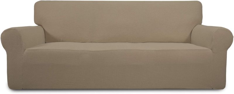 Photo 1 of Easy-Going Stretch Sofa Slipcover 1-Piece Sofa Cover Furniture Protector Couch Soft with Elastic Bottom for Kids, Polyester Spandex Jacquard Fabric Small Checks (Sofa, Natural)
