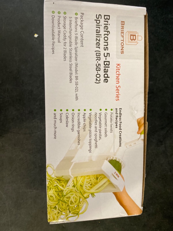 Photo 3 of Brieftons 5-Blade Vegetable Spiralizer: Strongest-Heaviest Spiral Slicer, Best Veggie Pasta Spaghetti Maker for Low Carb/Paleo/Gluten-Free/Vegan Meals, With Extra Blade Caddy