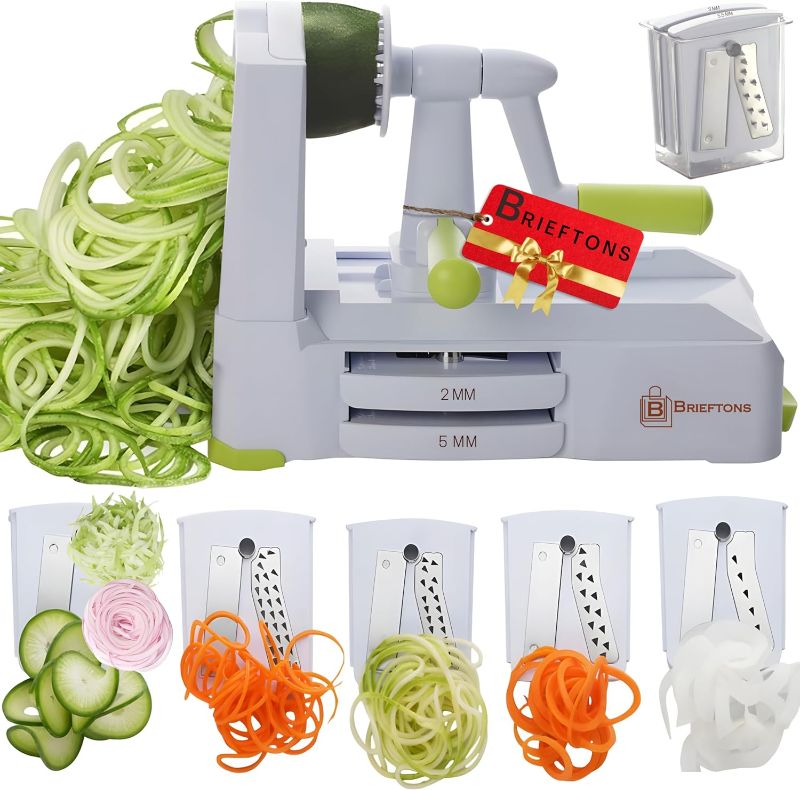 Photo 1 of Brieftons 5-Blade Vegetable Spiralizer: Strongest-Heaviest Spiral Slicer, Best Veggie Pasta Spaghetti Maker for Low Carb/Paleo/Gluten-Free/Vegan Meals, With Extra Blade Caddy