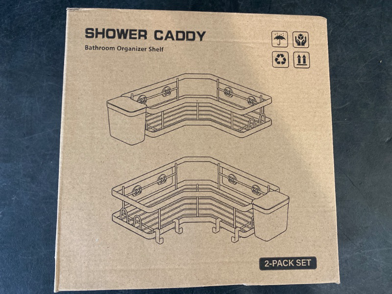 Photo 1 of Corner Shower Caddy, 2 Pack Adhesive Shower Corner Organizer Shelves, No Drilling Stainless Steel Shower Storage Rack with Hooks&Toothpaste Holder for Bathroom, Dorm and Kitchen