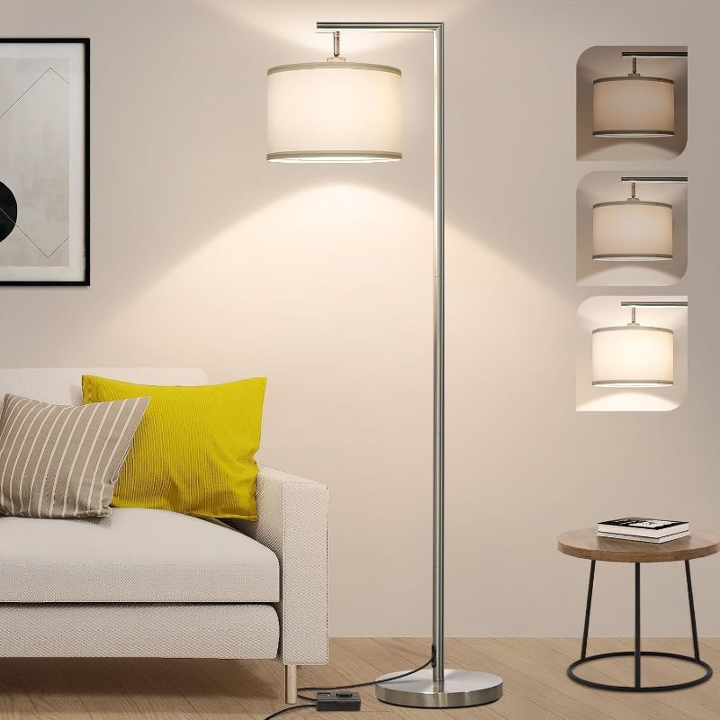 Photo 1 of Boncoo Floor Lamps for Living Room, Standing Lamp Tall with Adjustable Silk Shade, Modern Stepless Dimmable Floor Lamp, LED Reading Standing Light for Bedroom Office Dorm Room, 9W Bulb Included