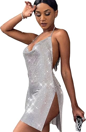 Photo 1 of Medium Women's Metallic V Neck Backless Chain Cami Party Dress