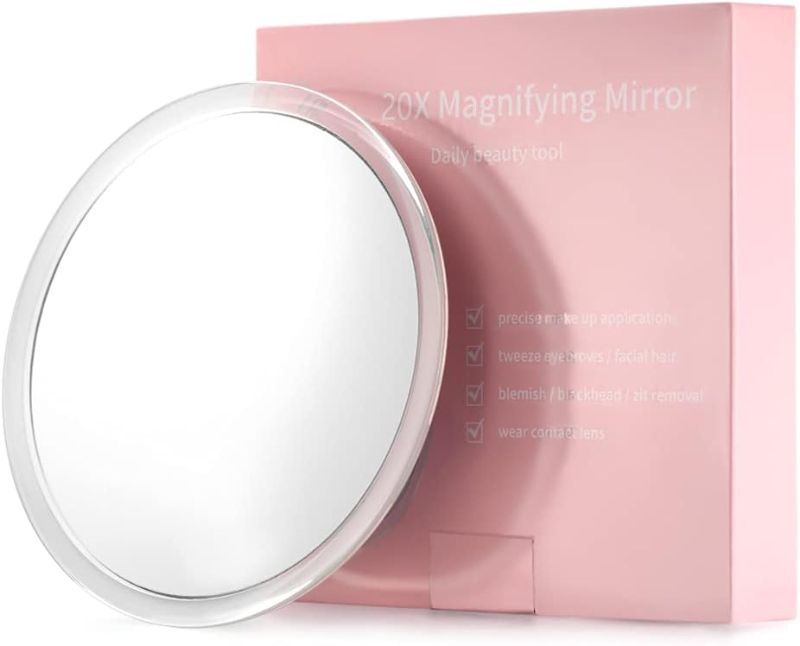 Photo 1 of 20X Magnifying Mirror with 3 Mounting Suction Cups Used for - Pluck Eyebrows - Tweezing - Blackhead Removal - See Details Clearly – Easy Mounting Makeup Mirror - 6 Inch Round