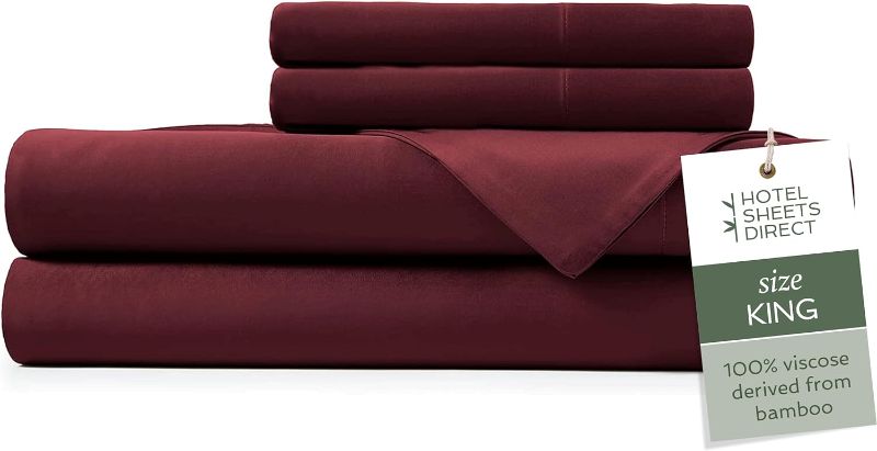 Photo 1 of Hotel Sheets Direct 100% Viscose Derived from Bamboo Sheets King Size - Cooling Bed Sheets with 2 Pillowcases - Breathable, Moisture Wicking & Silky Soft Sheets Set- Burgundy