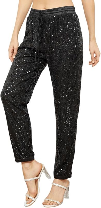 Photo 1 of XL Women Pants Sparkly Glitter High Waisted Wide Leg Flare Trousers Bell Bottom Night Out Clubwear