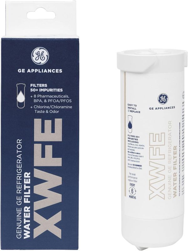 Photo 1 of GE XWFE Refrigerator Water Filter, Genuine Replacement Filter, Certified to Reduce Lead, Sulfur, and 50+ Other Impurities, Replace Every 6 Months for Best Results, Pack of 1