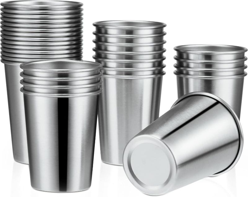 Photo 1 of 30 Pack Stainless Steel Cups Metal Pint Cups Unbreakable Drinking Glasses Stackable Drinking Cups Tumbler for Kids Adults Home Travel Camping Everyday Use (8.8 oz, 12 oz)