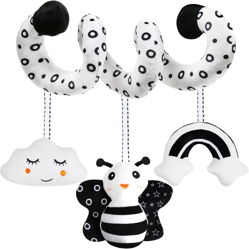 Photo 1 of Baby Spiral Hanging Stroller and Car Seat Toys Black and White High Contrast Sensory Toy Newborn Plush Activity Toys Thank You Gifts for 0 3 6 9 12 Months Girls Boys-BEE