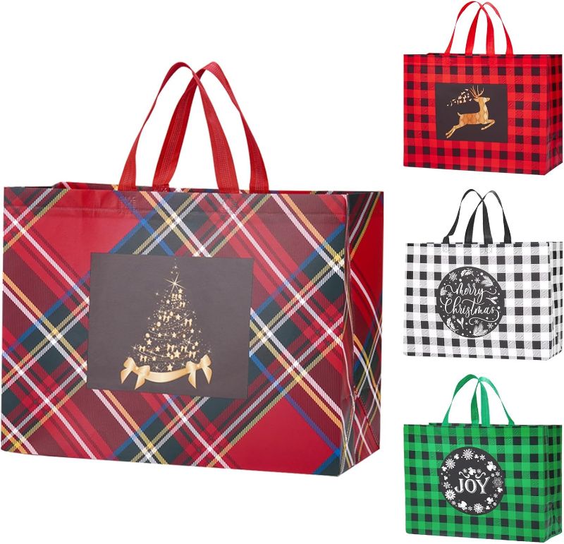 Photo 1 of 12PCS Extra Large Christmas Gift Bags, 16.9"×12.6"×7.1”, Reusable Christmas Tote Bags with Handle Non-Woven Christmas Bags for Gifts Wrapping Xmas Holiday