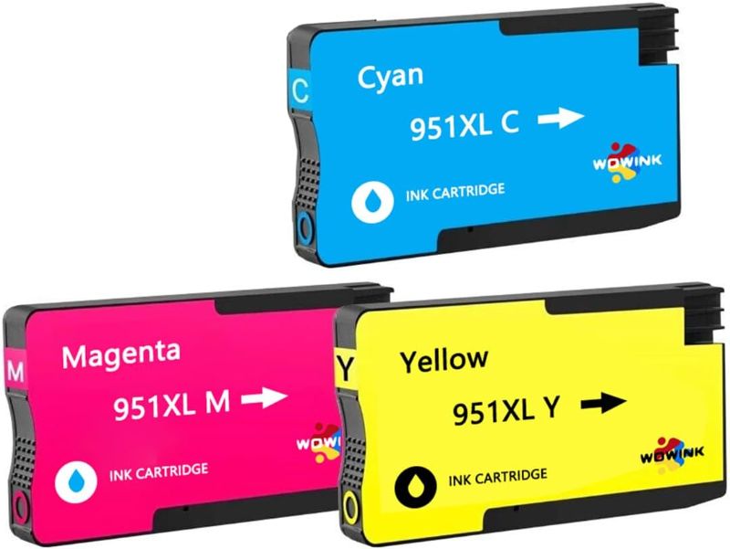 Photo 1 of 951XL Ink Cartridges Replacement for HP 951XL Ink Cartridges Combo Pack High Yield Work with HP Officejet Pro 8100 8110 8600 8610 8615 8616 8620 8625 8630 8640 8660 Printers, 3 Pack C/M/Y