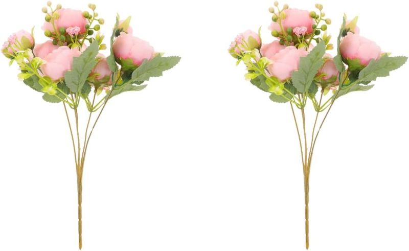 Photo 1 of 2 Pcs Artificial Rose Flowers Simulation Peonies Floral 5 Heads Fake Bouquets Home Wedding Decoration