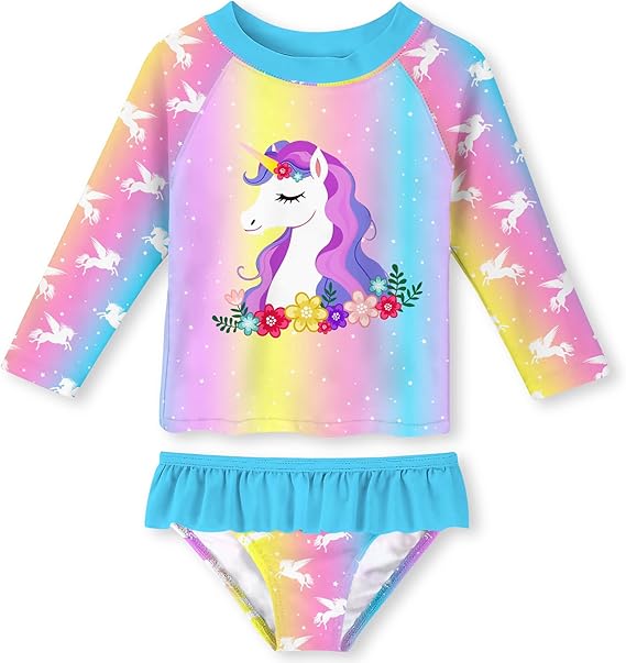 Photo 1 of 5T UNIFACO Toddler Girls Swimsuit Rashguard Set Summer Beach Breathable Tankini with UPF 50+ Sun Protection 