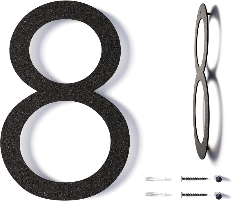 Photo 1 of 12 Inch Modern Floating House Numbers for Outside | Large Metal House Numbers for Outdoors | Black Coated Rust-Proof Home Address Numbers/Plaques | Metal Numbers