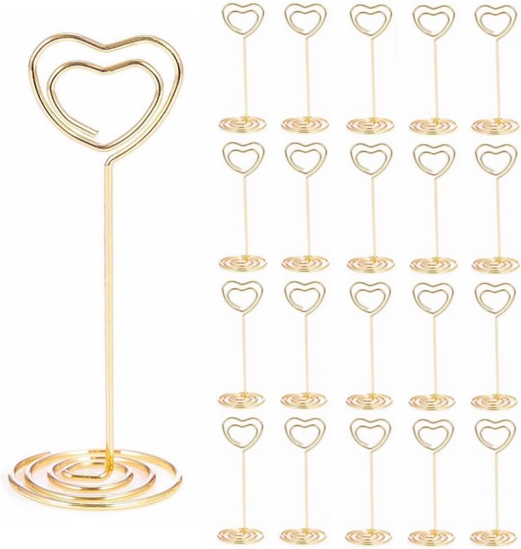 Photo 1 of 20PCS Table Number Holders,3.35 inch Place Card Holders,Table Number Stands,Table Card Holder, Photo Picture Holders for Centerpieces, Wedding, Party, Birthday (Heart Shaped-Gold)