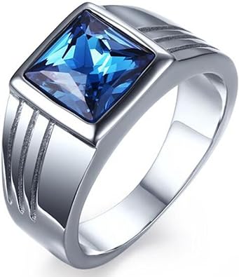 Photo 1 of Size 12 - Stainless Steel Square Cut Blue Gemstone Black Onxy Wedding Statement Party Ring