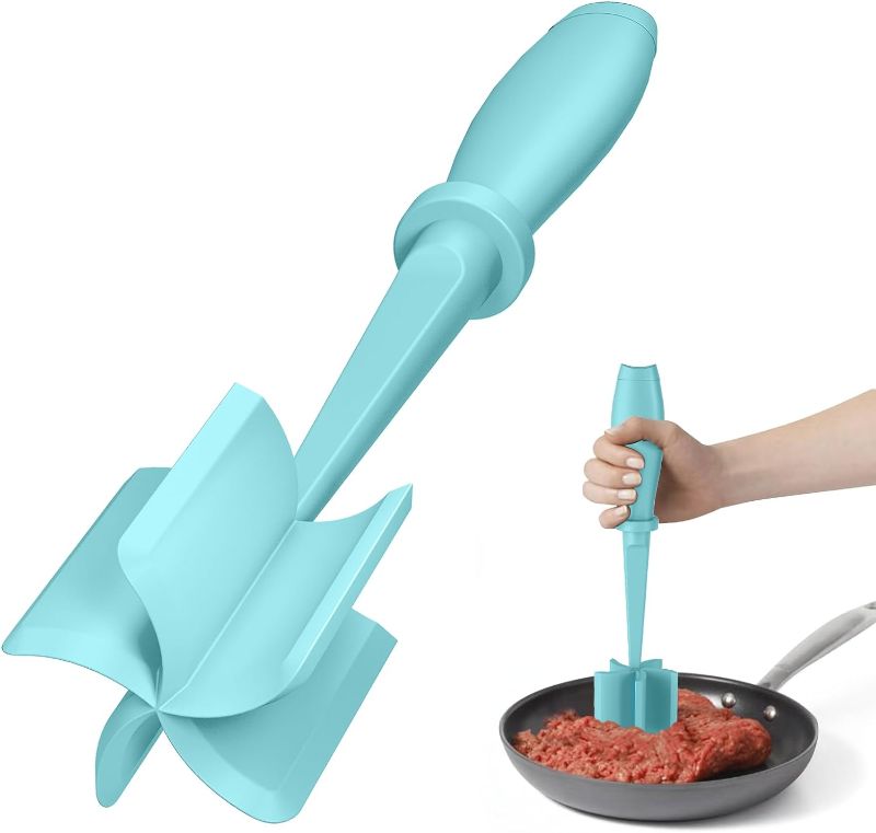 Photo 1 of Meat Chopper, Hamburger Chopper, Premium Heat Resistant Masher and Smasher for Hamburger Meat, Ground Beef, Ground Turkey and More, Nylon Ground Beef Chopper Tool and Meat Fork, Mix Chopper-Aqua