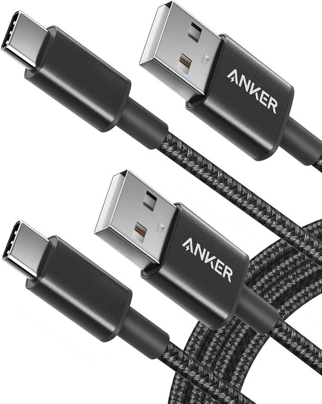Photo 1 of Anker Cable, [2-Pack, 6ft] Premium Nylon USB A to Type C Charger Cable, for Samsung Galaxy S10 / S10+ / Note 9, LG V30 and More (USB 2.0, Black)