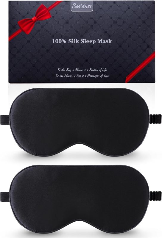 Photo 1 of Sleep Mask, BeeVines 100% Real Natural Pure Silk Eye Masks with Adjustable Strap for Sleeping, 2 Pack Eye Sleep Shade Cover, Blocks Light Reduces Puffy Eyes Gifts (Black & Black)