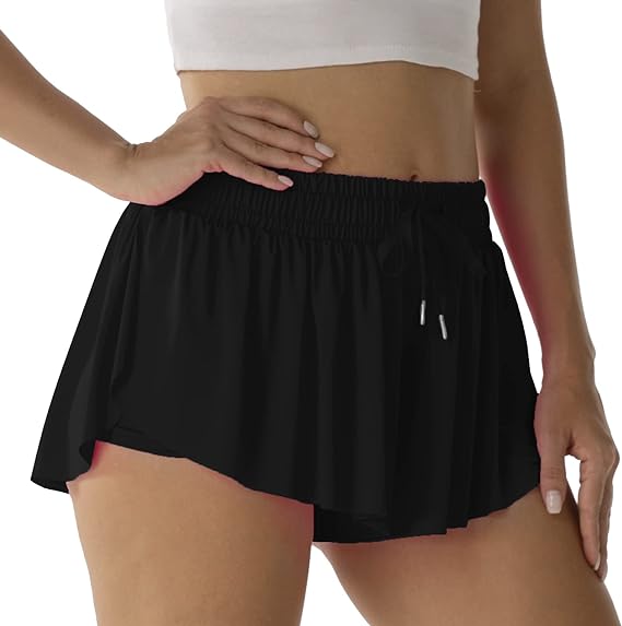 Photo 1 of Size S - Flowy Athletic Shorts for Women Running Tennis Butterfly Shorts Girls 2-in-1 Double Layer Quick-Drying Comfy Shorts