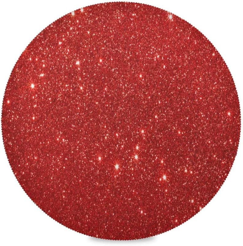 Photo 1 of Round Placemats Red Placemats Red Glitter Sparkle Shinning Place Mat Set of 6 Table Mats 15.4 inch for Kitchen Dining Table Holiday Party