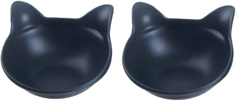 Photo 1 of ViviPet Ceramic Kitty Cat Bowls Set (Black)
