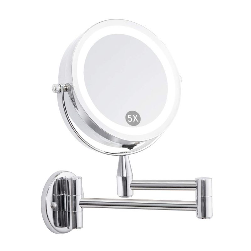 Photo 1 of FIRMLOC Wall Mounted LED Magnifying Mirror 5X Makeup 6" Lighted Double Side 360 Degree Vanity Magnification Swivel Extendable Mirror
