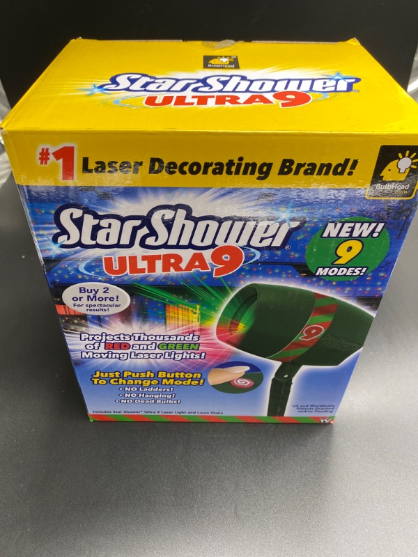 Photo 2 of NEW 2022 Star Shower Ultra 9 AS-SEEN-ON-TV with 9 enhanced modes for SPECTACULAR Outdoor Holiday Laser Lighting with Thousands of Lights covering 3200 square feet, Green, 8.5 In