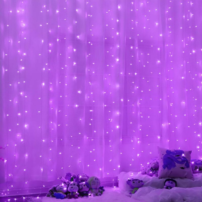 Photo 1 of Twinkle Star 600 LED Window Fairy Curtain String Lights, 8 Modes Fairy Lights for Halloween Christmas Bedroom Wedding Party Home Garden Outdoor Indoor Wall Decorations, Purple