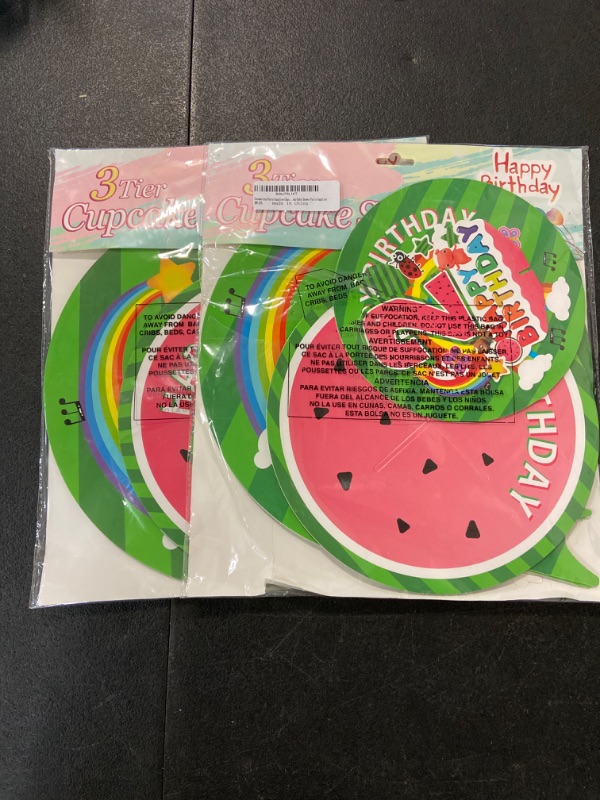 Photo 2 of 2 Piece Lot - 2X Cartoon Melons Cupcake Stand 2nd Second Watermelon Party Favors Cake Stand for Kids Birthday Party Decorations Baby Shower Party Supplies