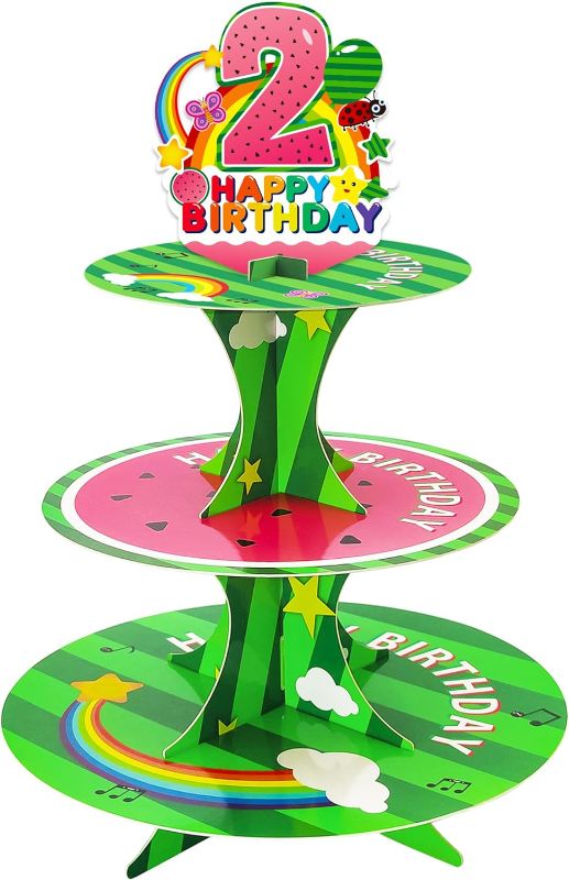 Photo 1 of 2 Piece Lot - 2X Cartoon Melons Cupcake Stand 2nd Second Watermelon Party Favors Cake Stand for Kids Birthday Party Decorations Baby Shower Party Supplies