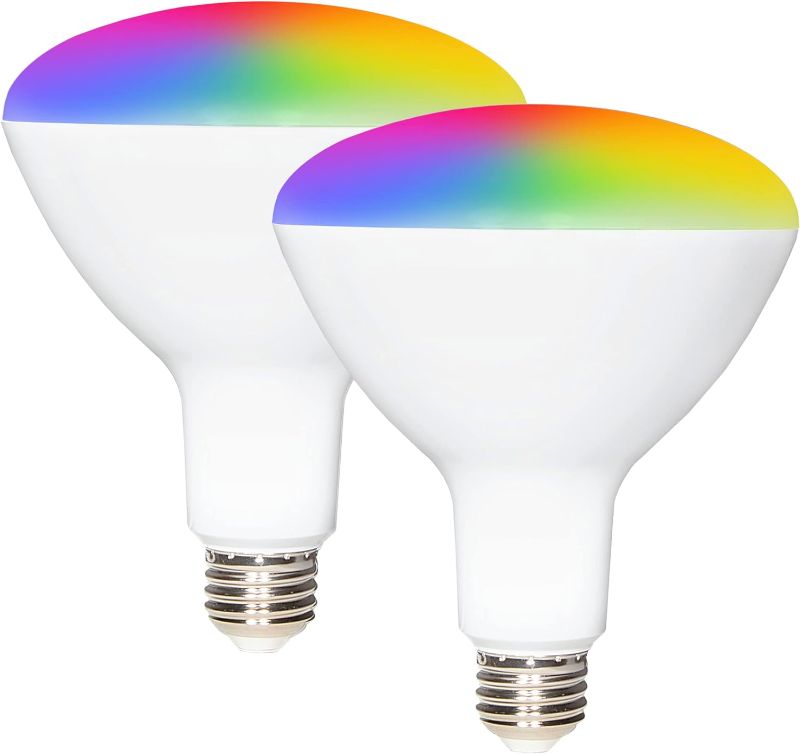 Photo 1 of  Smart WiFi LED BR40 Multicolor Light Bulb, CCT Selectable 2700K-6500K, 1300 Lumens, Dimmable, E26 Base, 80W Equivalent, 2 Pack