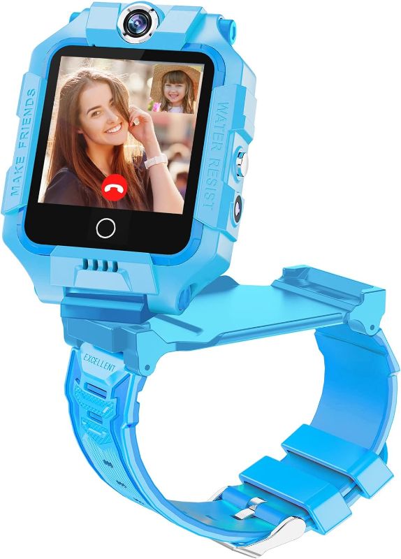 Photo 1 of 4G GPS Smart Watch for Kids, 2-Way Call,Video Call,Voice Chat,School Mode,SOS,GPS,Camera,Pedometer,IP67 Waterproof Watch Phone for Boys Girls (T10, 360° Rotation, Dual Cameras, Kid-Proof, Blue)