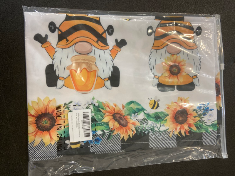 Photo 1 of Window Valance Rod Pocket Short Curtain Panels Farm Bee Gnomes with Honey Sunflower Kitchen Valances Curtains,Country Floral Lace Buffalo Plaid Edge Window Treatments Drapes for Bedroom 54x18in