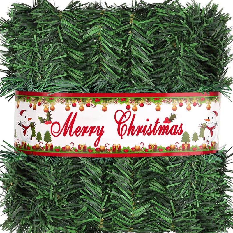 Photo 1 of Jishi 50 FT Garland for Christmas Decorations - Non-Lit Green Soft Xmas Holiday Decor Outdoor Indoor Home Garden Artificial Greenery, Wedding Party Outside Decorations - 50Ft Long Plain Green Garland