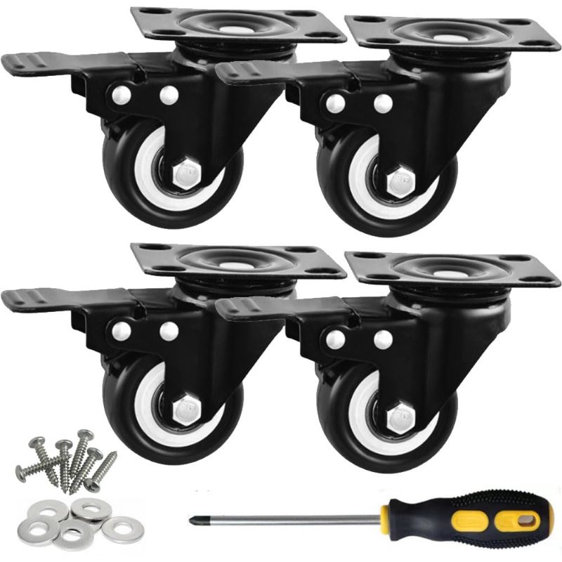 Photo 1 of 2" Caster Wheels,Swivel Casters with Brake Set of 4, 2 inch Heavy Duty Casters,360 Degree No Noise Polyurethane Wheels for Cart, Furniture, Workbench (2" Caster Wheels with Brake)