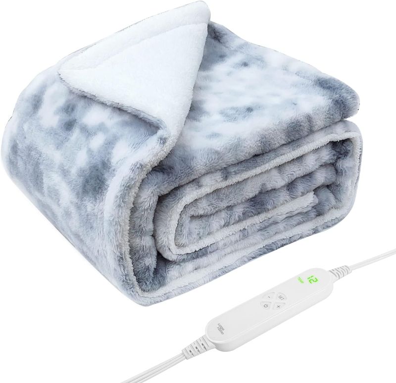 Photo 1 of GOQO TOMO Electric Heated Blanket 50" x 60" Throw Wrap with 12 Heating Levels for Home Office Use Gradient Gray-H60