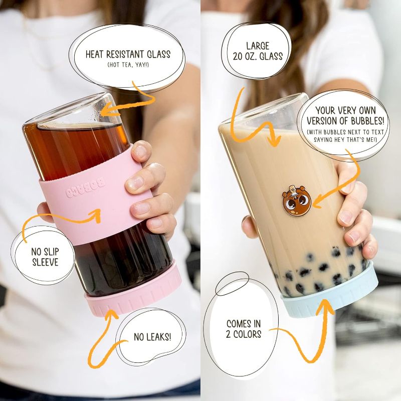 Photo 1 of Blue not Pink - Reusable Boba Cup with Straw, Bubble Tea Cup with Recipe Book, Reusable Boba Cups with Lids, Boba Tumbler, Boba Tea Cup and Boba Jar, Bubble Tea Gift Set with Cup 17 ounce - 