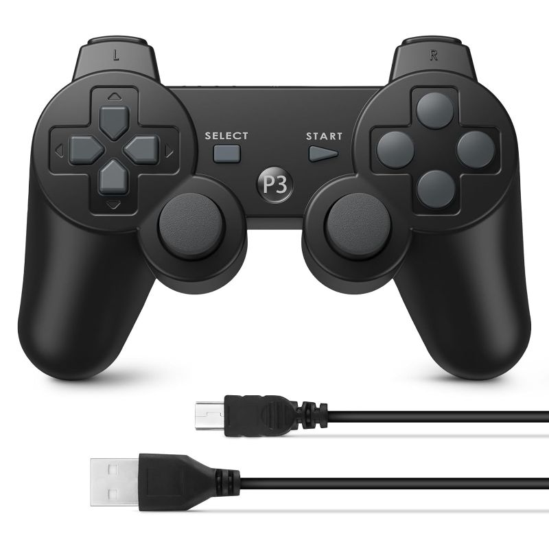 Photo 1 of Does not come with charging cable - Powerextra PS-3 Controller Wireless for Play-Station 3 High Performance Gaming Controller with Upgraded Joystick for Play-Station 3