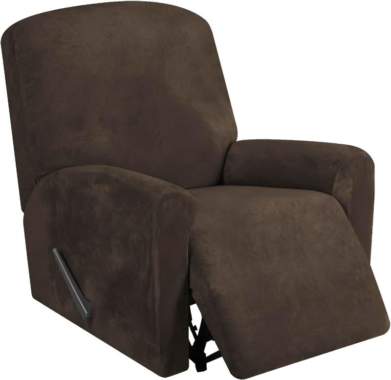 Photo 1 of FestiCorp Recliner Chair Covers Real Velvet 4-Pieces Recliner Covers for Small Lazy Boy Recliner Chair Stretch Recliner Sofa Slipcovers Furniture Protector with Side Pocket & Elastic Bottom, Brown